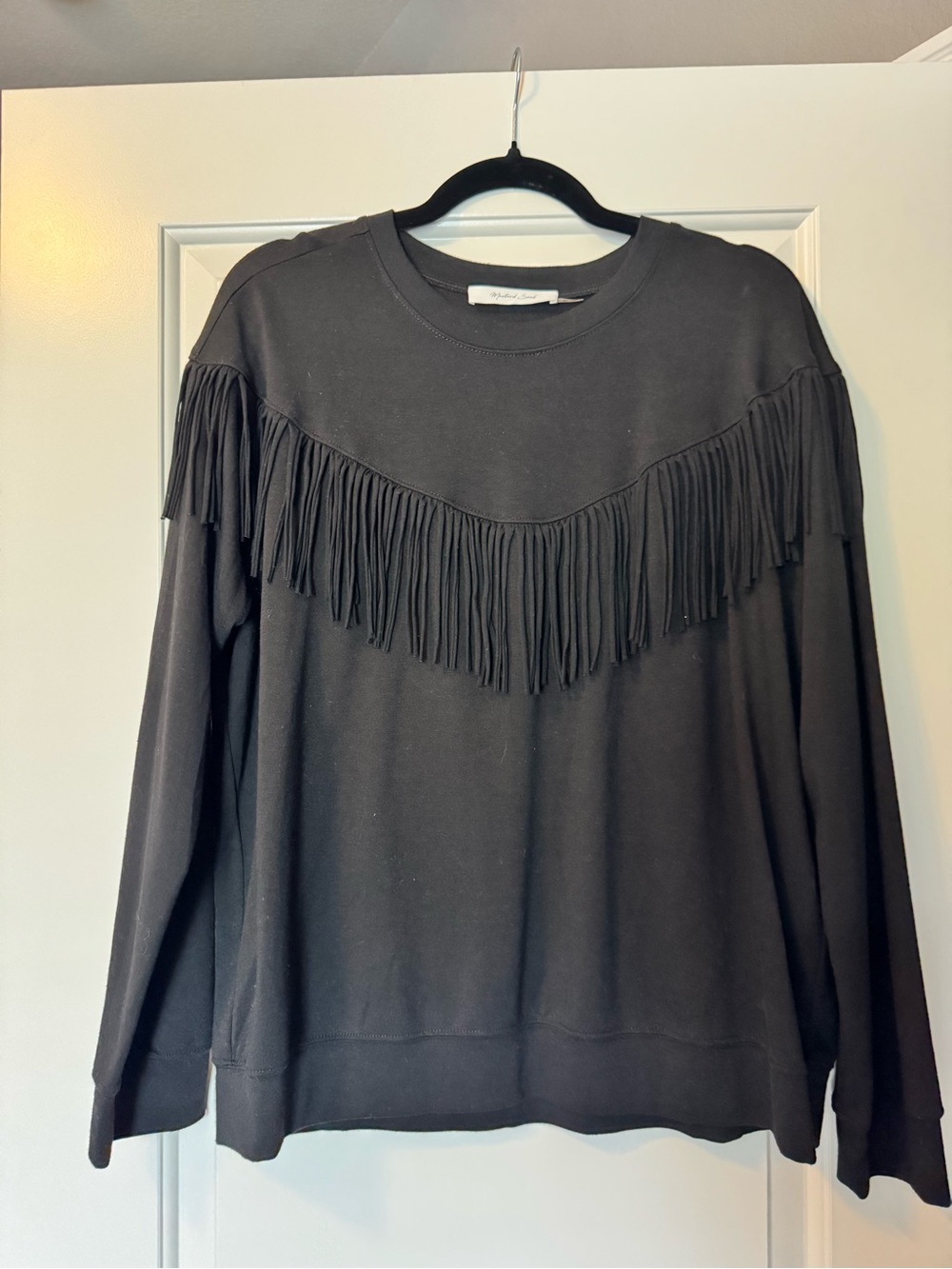 Mustard Seed Black Fringe Crewneck Sweater